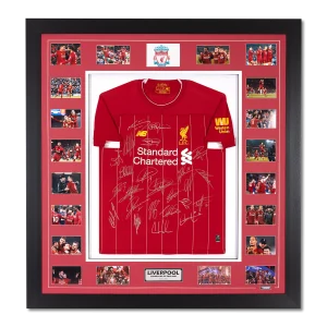 Framed Liverpool signed jersey from 2020 Premier League title season