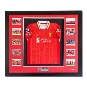 Framed Liverpool signed jersey from 2025 Premier League title season
