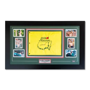 Framed Scottie Scheffler signed Masters 2024 pin flag